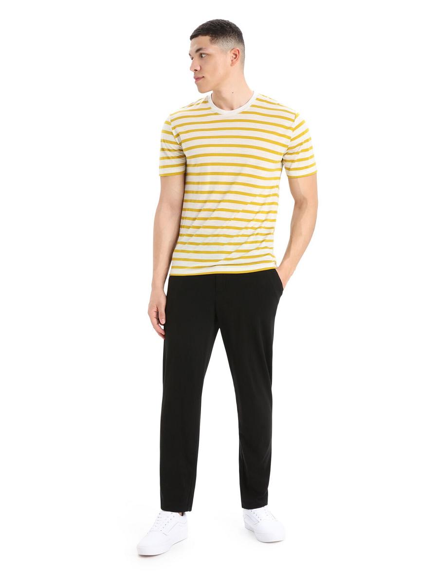 Men's Icebreaker Merino Drayden Short Sleeve Stripe T Shirts Ecru Heather / Silent Gold | CA 1762CTVE